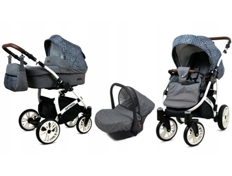 Carrinho De Bebé Multifuncional Babylux Optimal 3 Em 1 -silver Stone White Frame - Ajustável E Dobrável Construção Leve Em Alumínio - Acessórios