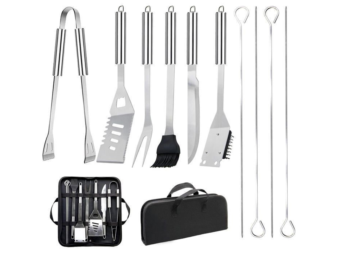 Conjunto De 11 Peças De Ferramentas Para Bbq, Em Aço Inox, Portátil Para Exterior, Para Churrasco, Campismo E Exterior