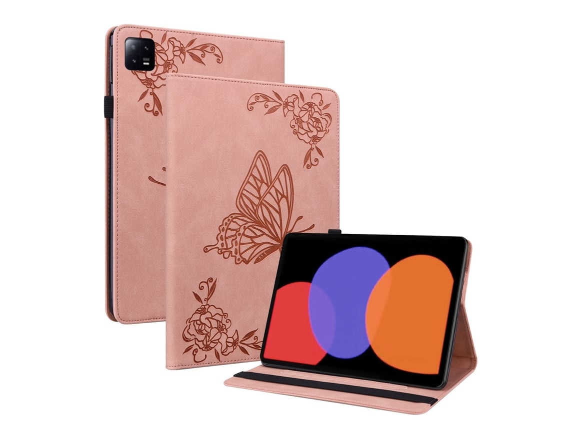 Capa Pad Borboleta Relevo Para Xiaomi Xiaomi Pad 6 11.2 2023 Porta-cartão Borboleta Em Relevo Fosco Flliberté Com Porta-cartões Retro Rosa