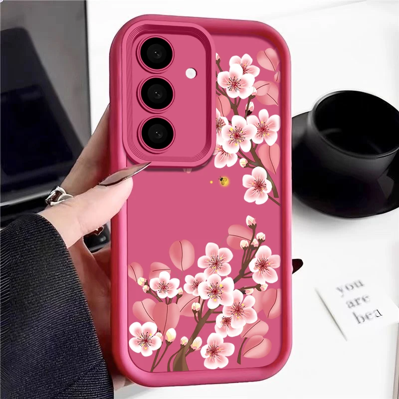 Capa Para Celular Samsung A36 5g Rosa-claro Com Estampa De Flor De Pêssego.