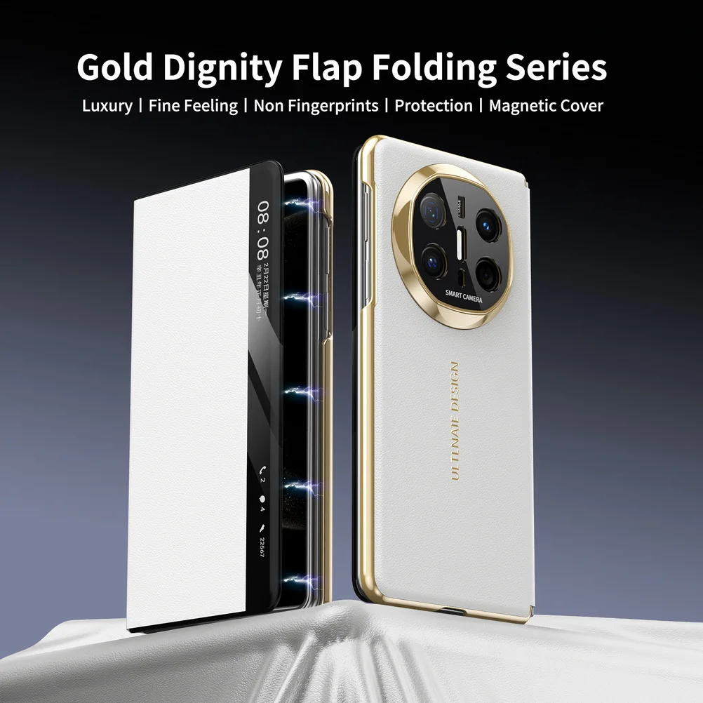 Capa De Couro Retrô Para Celular Huawei Mate X6 (branca), Resistente A Impactos, Com Protetor De Lente Magnético Integrado.