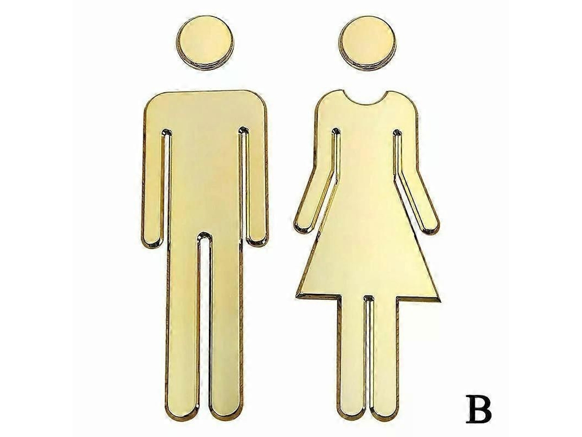Sinal De Banheiro Masculino E Feminino Em Acrílico 20x6.5cm Com Recorte A Laser E Brilho Durável - 2 Unidades Ouro