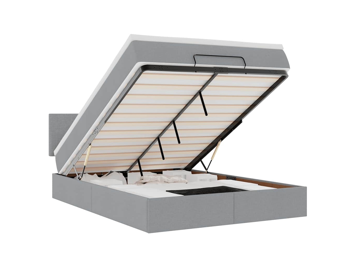 Cama Otomana com Colchão Leds Tecido Cinzento Claro MAISON EXCLUSIVE (140x190 cm)