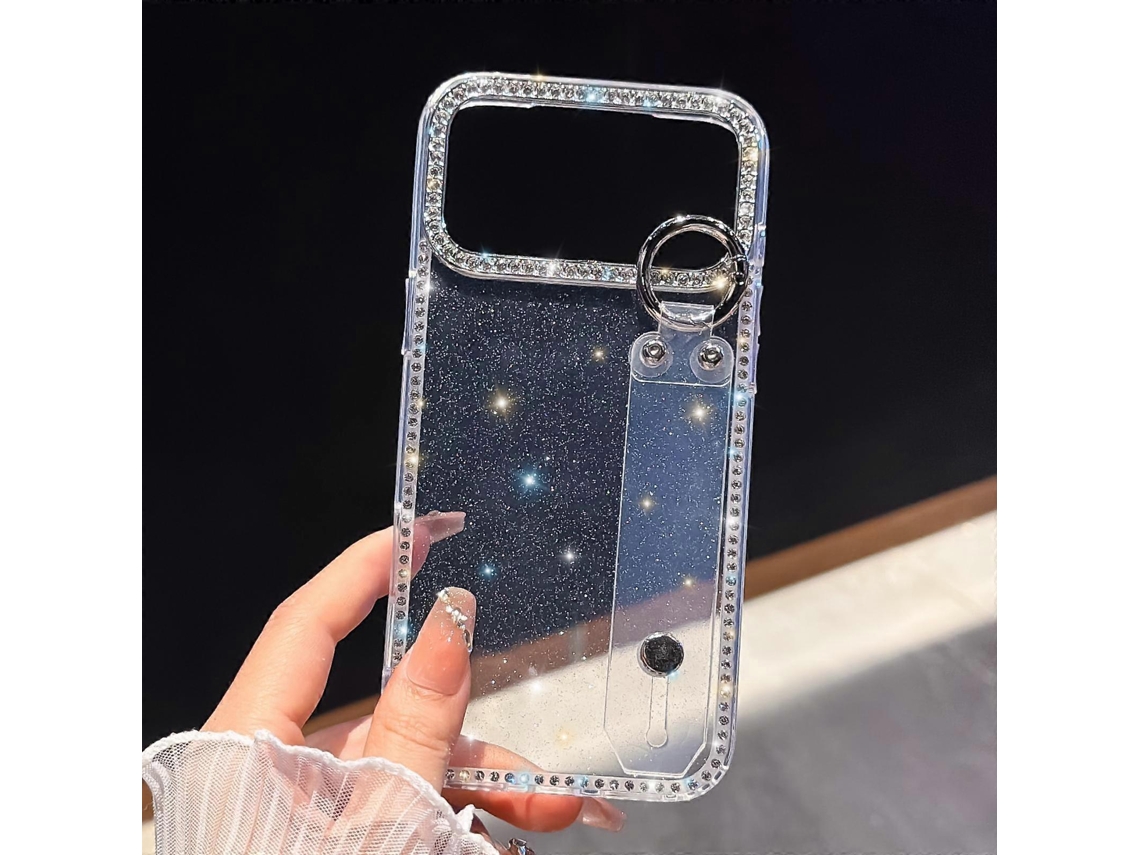 Capa De Celular Em Tpu Com Pulseira De Strass E Glitter Para Iphone 17 Pro Max