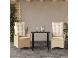 Vidaxl 3 Pcs Conjunto De Jantar P/ Jardim Com Almofadões Vime Pe Bege