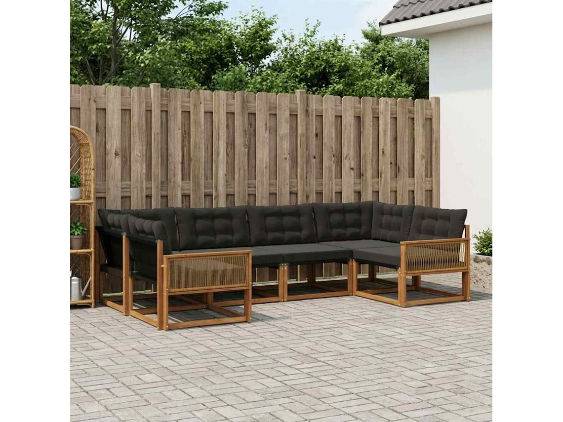 Vidaxl Conjunto De Sofás Para Exterior 6 Pcs Natural E Preto