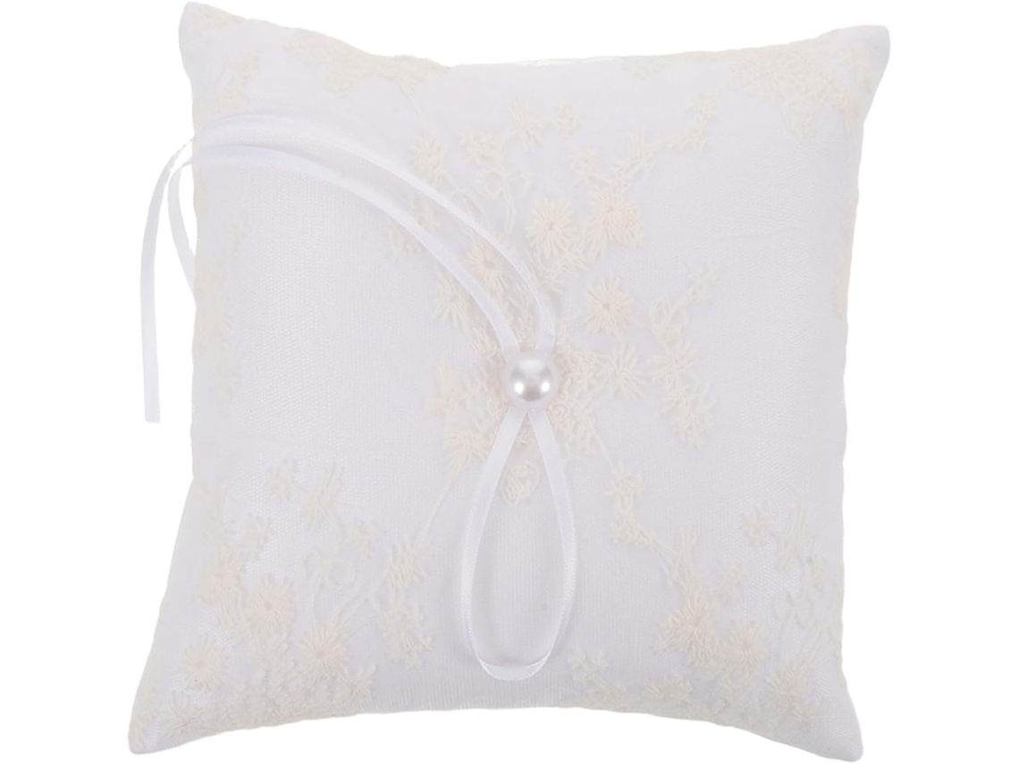 Almofada Porta Alianças, de Cetim com Pérolas e Bordado Floral para Cerimônia Casamento, Pedido,, CHABERLU