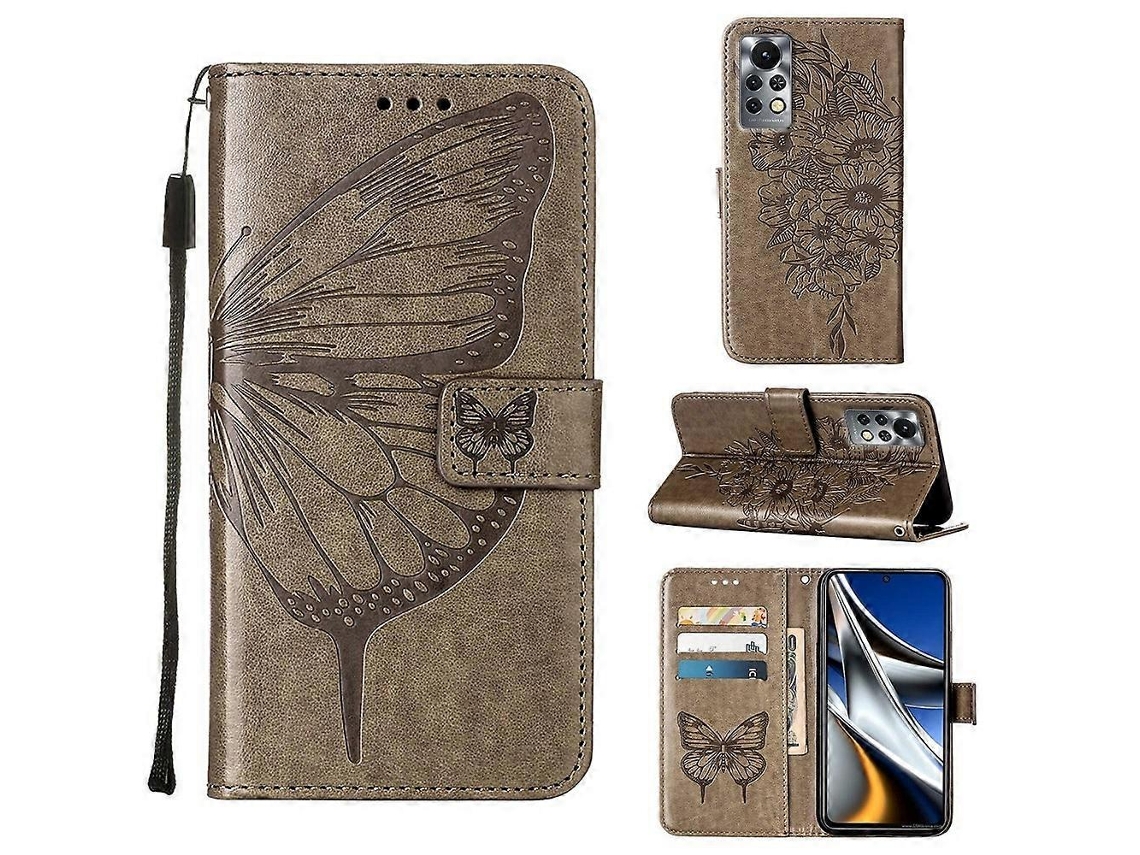 Capa De Celular Em Couro Com Estampa De Borboleta Em Relevo Para Infinix Note 11s / Note 11 Pro