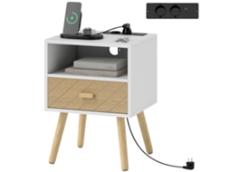 Mesa De Cabeceira Com Estação De Carregamento Gaveta 2 Tomadas Ac Porta Usb E Tipo-c 40x35x54,7 Cm Branco
