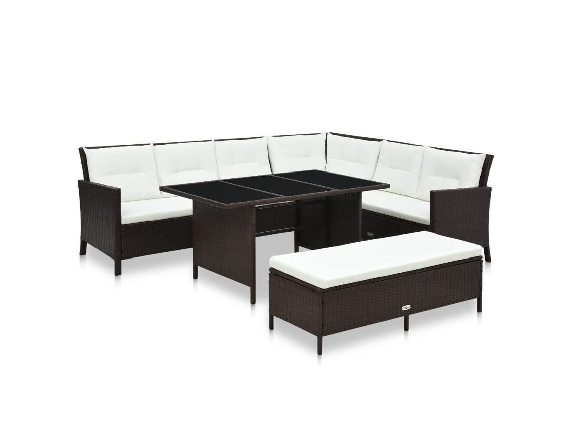 Conjunto 3 Peças Lounge Jardim C/ Almofadões Vime Pe Marrom Dkd Home Decor