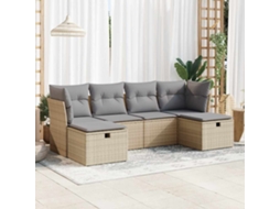 Vidaxl 6 Pcs Conjunto De Sofás P/ Jardim Com Almofadões Vime Pe Bege
