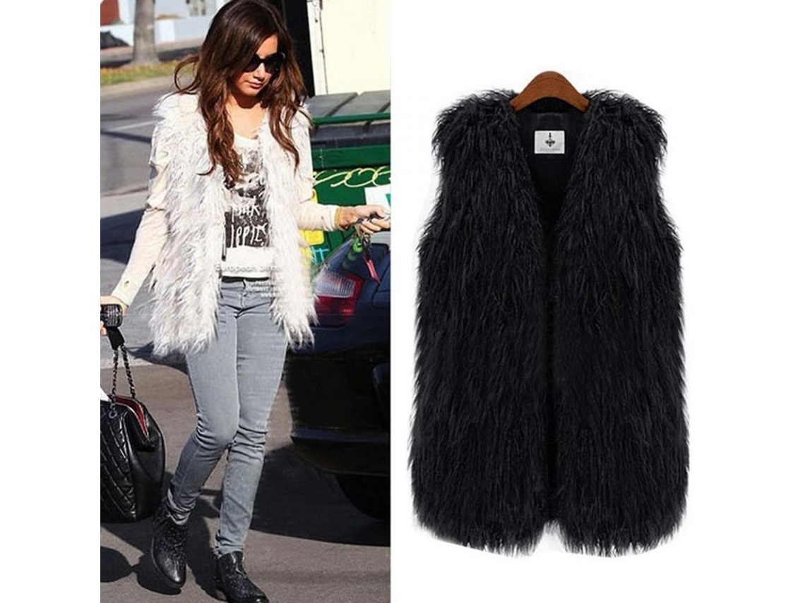 2026 chaleco de Pelo Falso Shaggy para Mulher Waistcoat Jaqueta Casaco Gilet Tamanho S 3xl 3xl Negro