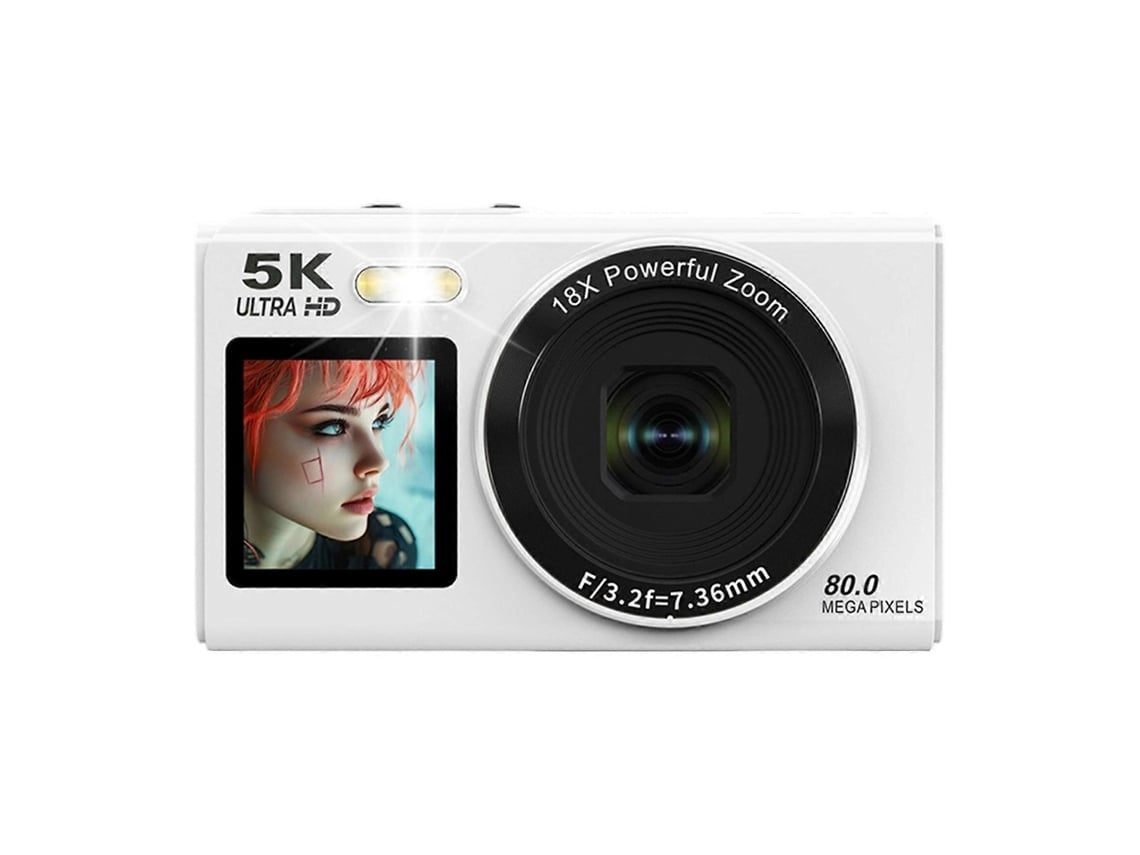 Câmara Digital Compacta Com Ecrã Frontal E Flash 5k, Branca