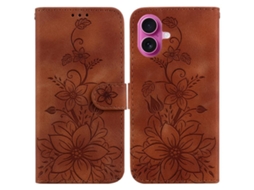 Capa De Couro Para Iphone 17 Com Relevo De Lírio