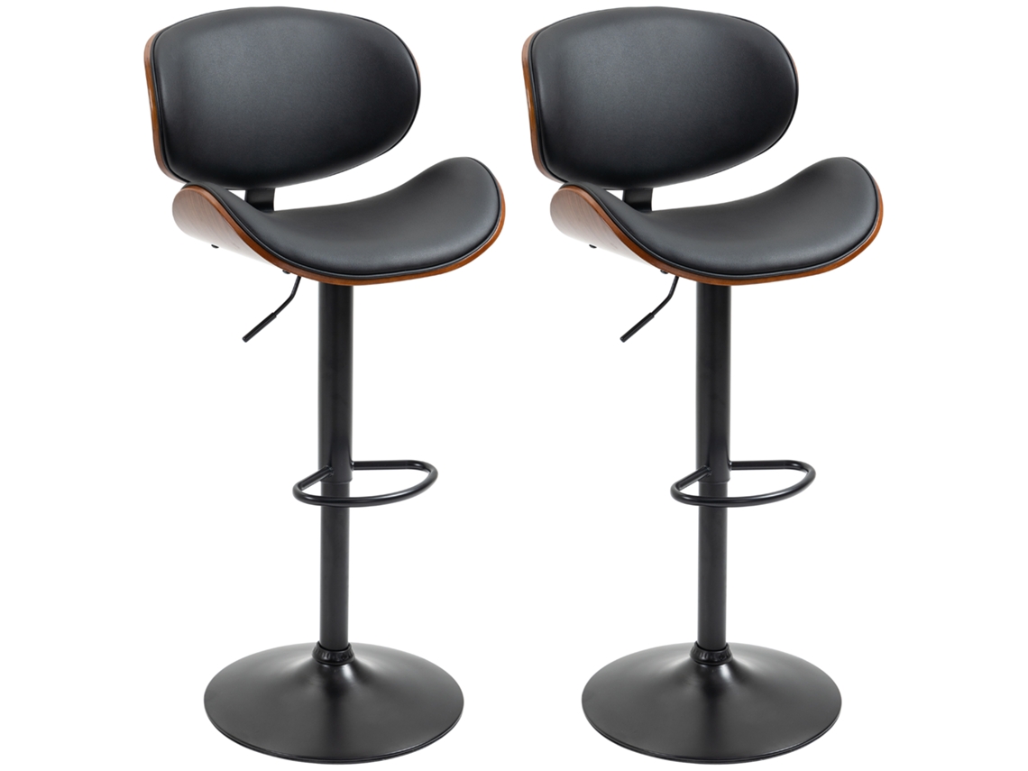 Conjunto de 2 Cadeiras de bar banco de altura ajustável estofado sintético 53x52x92-112cm Preto Envio Rápido S/MARCA