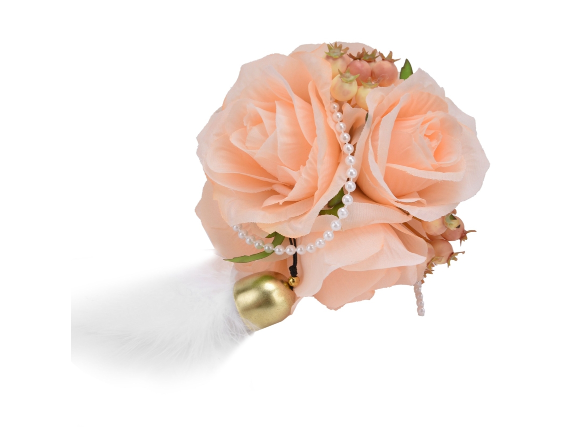 Bola de Rosa Simulada LAXISCREED com Sino e Penas Champagne