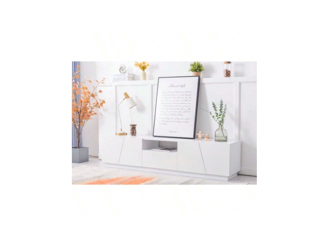 Móvel de TV moderno de 170 cm com design de painel diagonal, estilo contemporâneo para sala de estar compacta Hvorstur