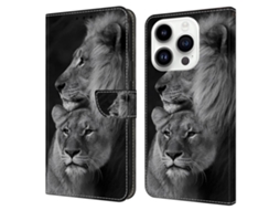 Capa Leões Para Iphone 15 Pro Max Pele Sintética