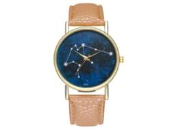 Reloj De Cuarzo De Pulsera Moda Con Dial Cielo Estrellado Y Correa De Cuero Beige Unisex