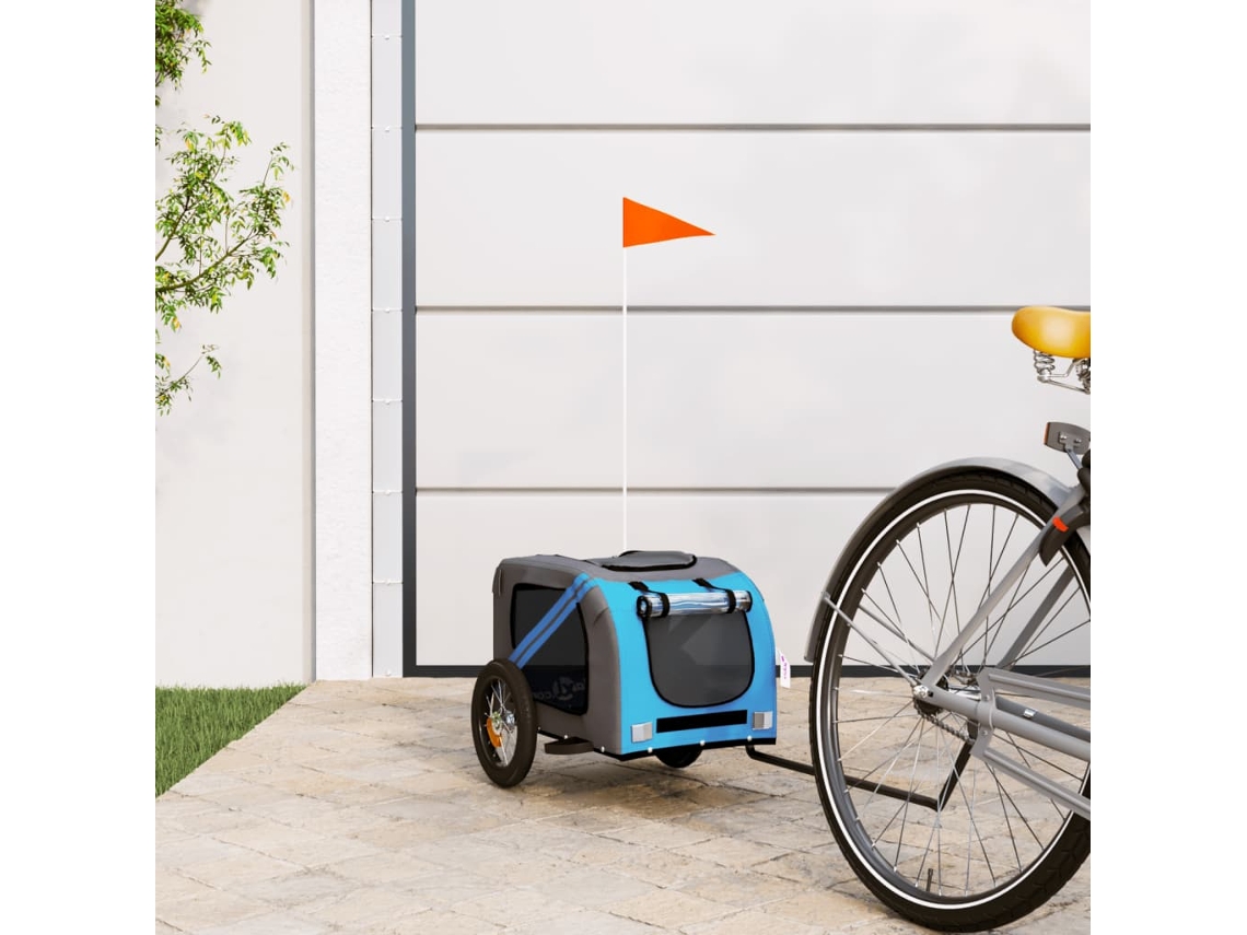 Vidaxl Reboque Bicicleta P/ Animais Tecido Oxford/ferro Azul/cinza