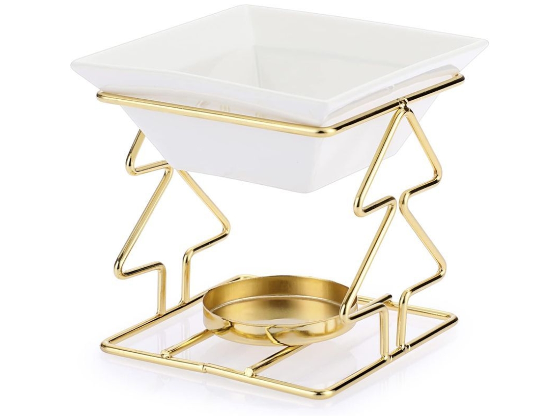 Queimador de Óleo Essencial LINJOU em Forma de Árvore com Copo Cerâmico Dourado