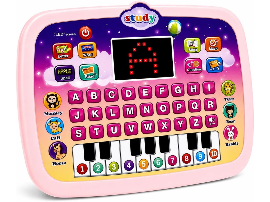 Tablet De Aprendizagem Eifson Soletração Abc Fala Teclas De Piano 6 Modos - Rosa