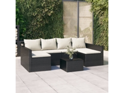 Vidaxl 2 Pcs Conjunto Lounge De Jardim C/ Almofadões Vime Pe Preto