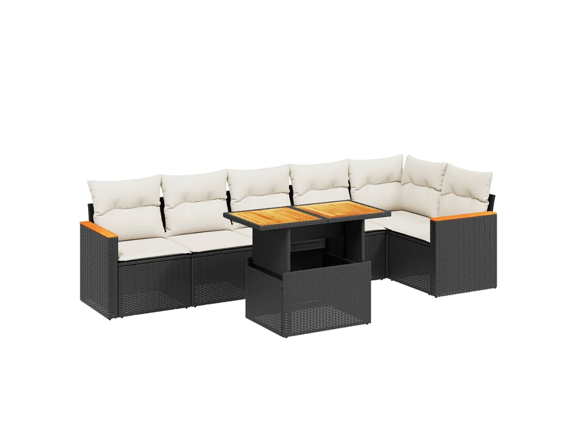 Conjunto de 7 Sofás para Jardim com Almofadões Vime Pe Preto MAISON EXCLUSIVE (7 pcs)