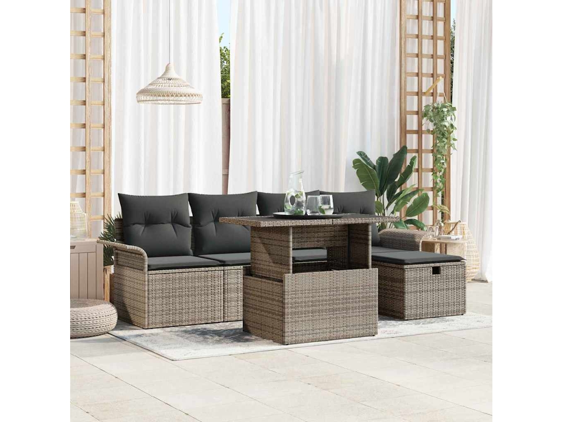 Vidaxl Conjunto De Sofá De Jardim 6 Unid. Cinzeto Vime Pe