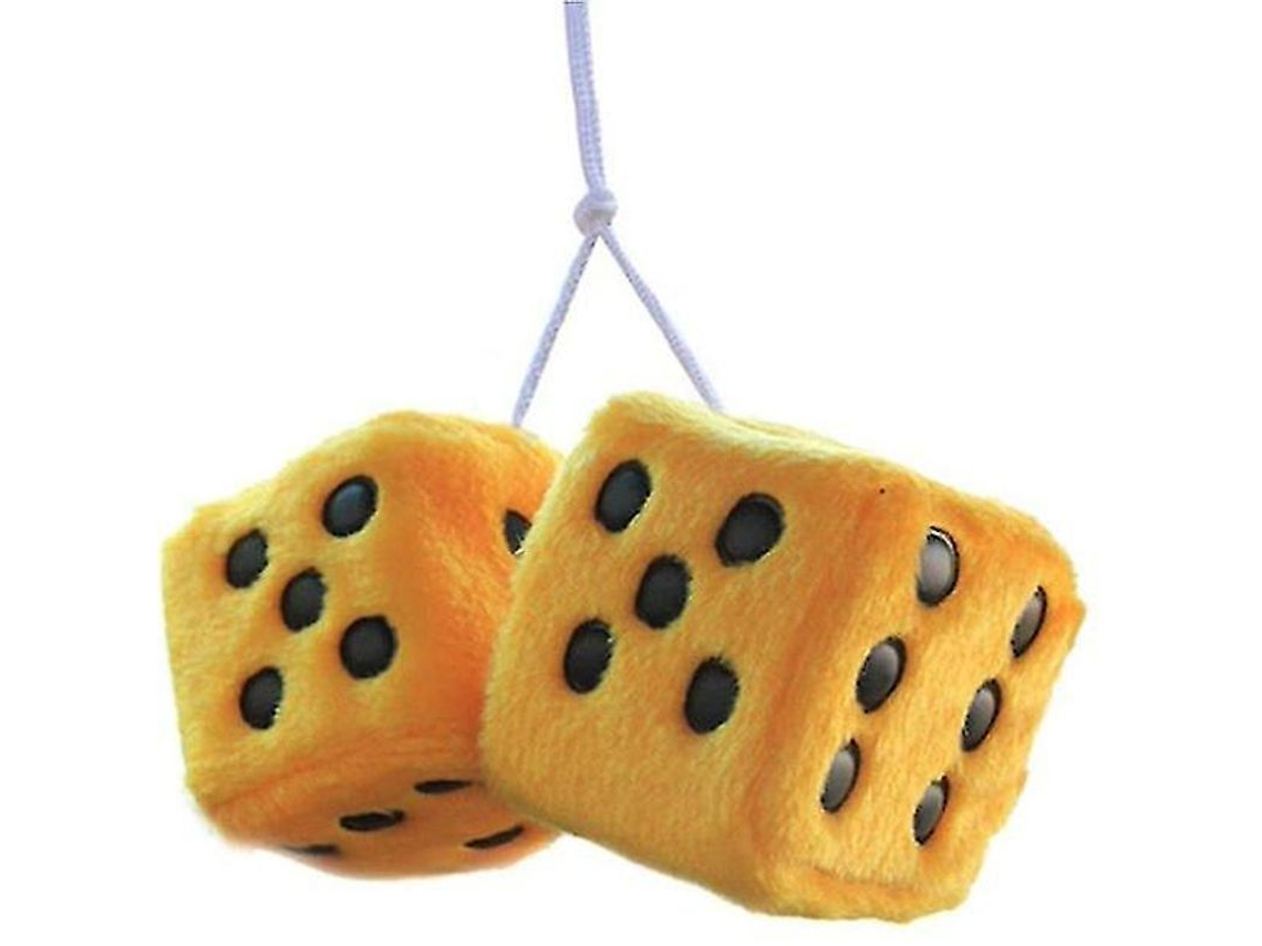 1 par de dados quadrados retrô Fofos Pelúcia com pontos para decoração de carro ou interior, amarelo.