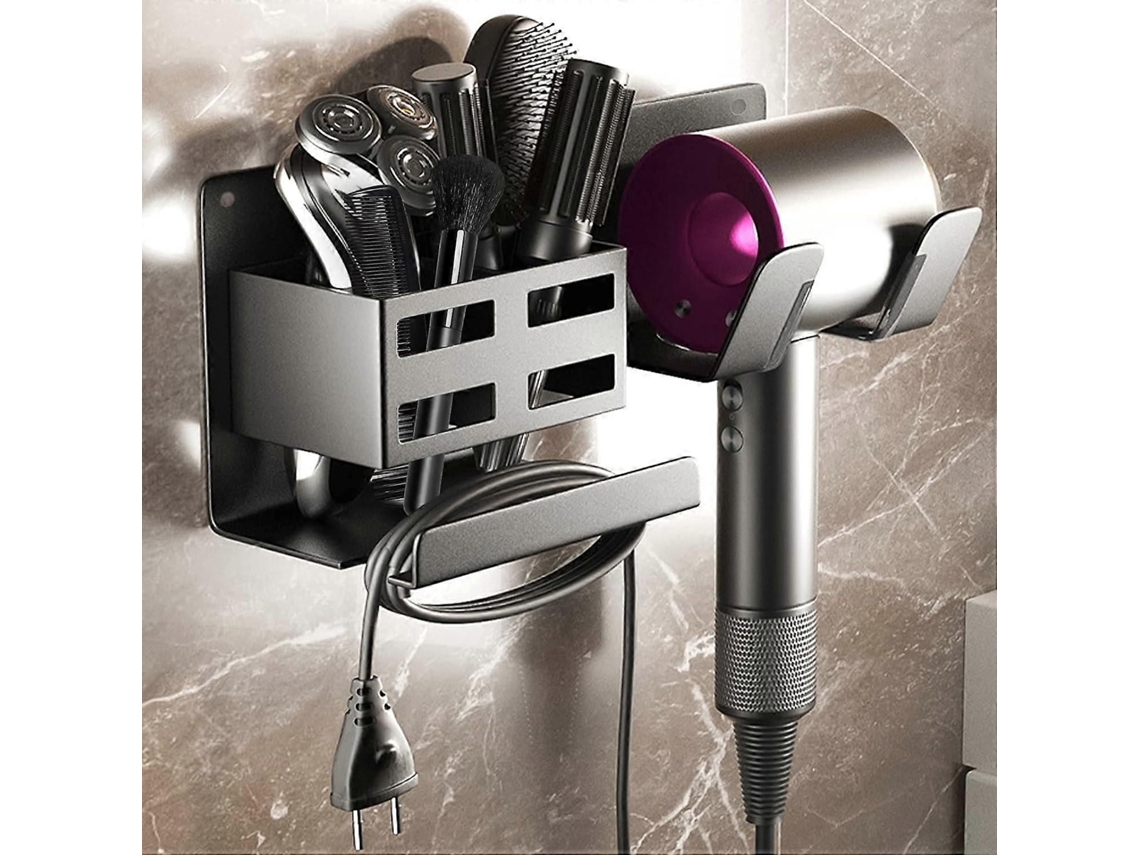 Suporte para Secador de Cabelo, Sem Necessidade Furar, com Organizador Cabos, Parede Cabelo Quarto, Hotel, GOKOCO