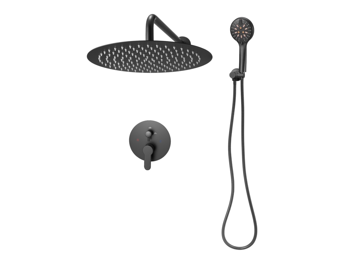 Conjunto De Chuveiro De 30,5 Cm Com Chuveiro Redondo Succebuy Em Preto Fosco