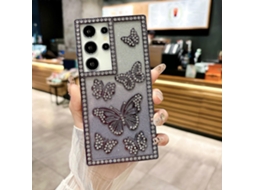 Capa Tkdaddy Para Samsung Galaxy S24 Ultra Com Strass E Decoração De Borboleta Em Tpu Macio, Roxa