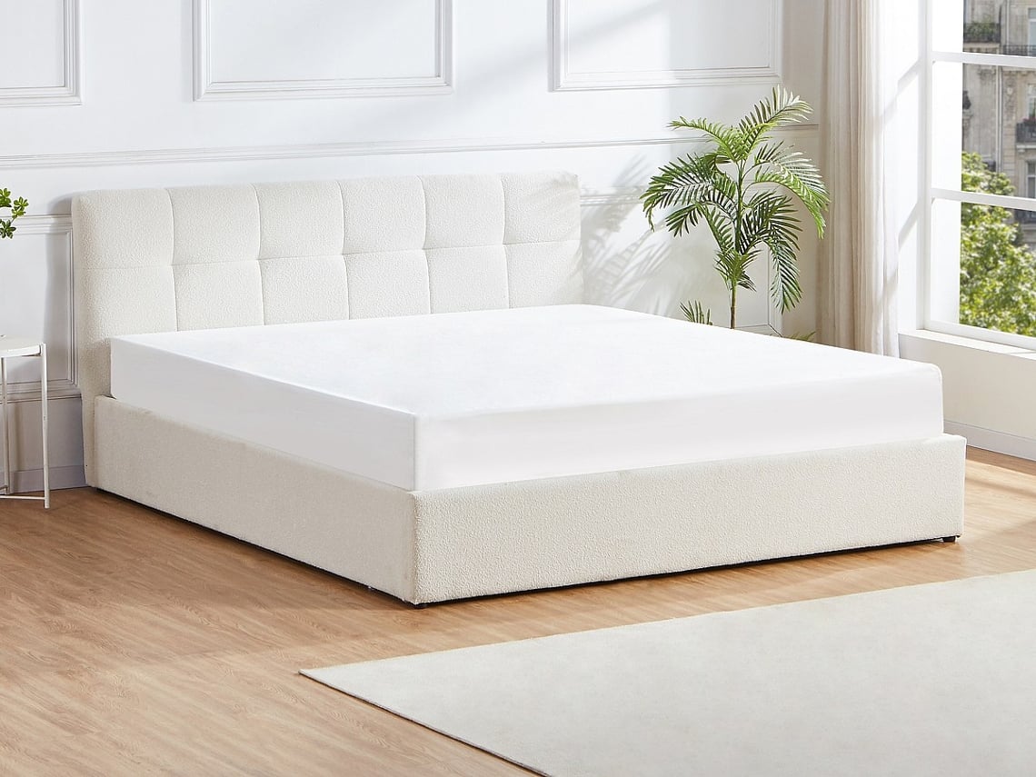 Cama Com Cofre Maziri VENTE-UNIQUE.PT Branco 180 X 200 Cm Com Colchã£o Com Estrado