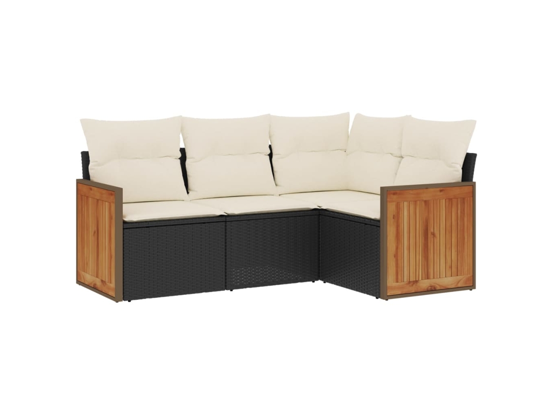 Conjunto 4 de sofás para jardim c/ almofadões VIDAXL vime PE preto