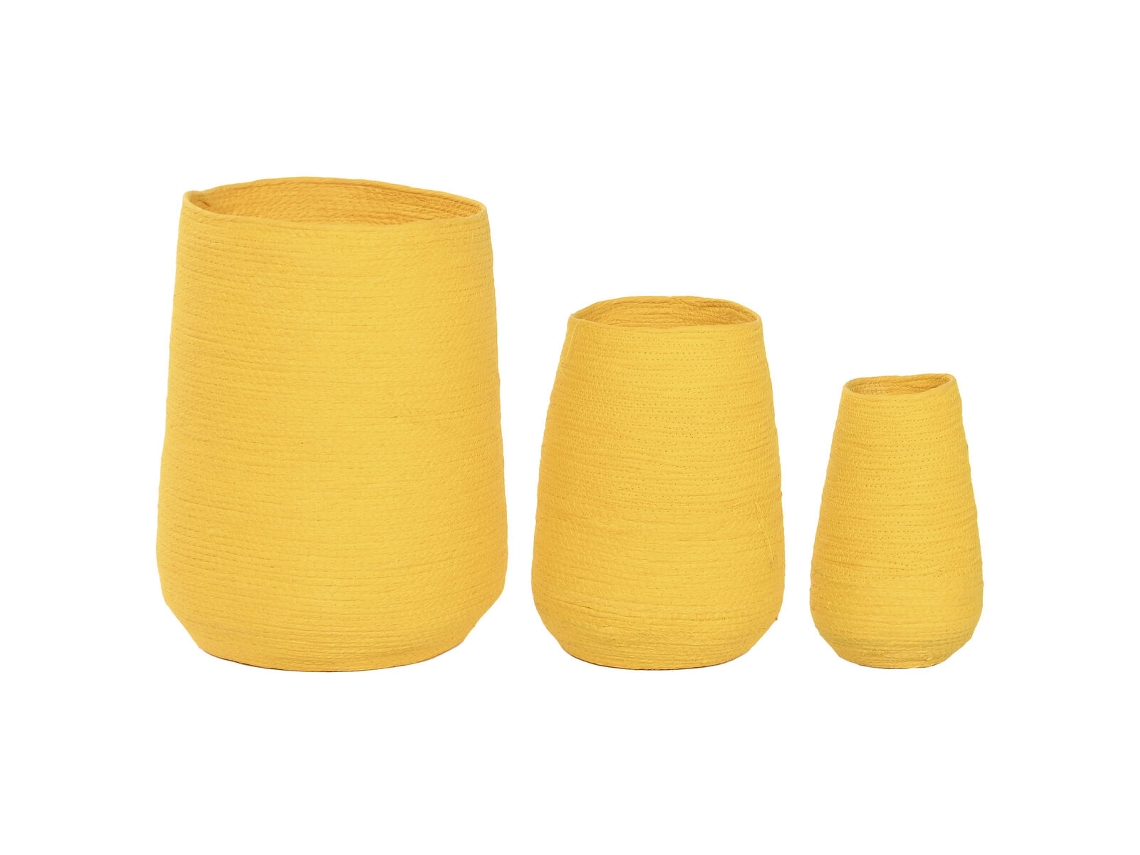 Plantador Home Esprit Amarelo Fibra Urbana 30 X 30 X 60 Cm (3 Peças)