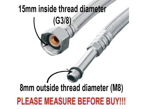 Cabo Flexível de 20cm M8 X 3/8 Polegadas Bsp para Ligação de Torneira Monocomando Mangueira de Água