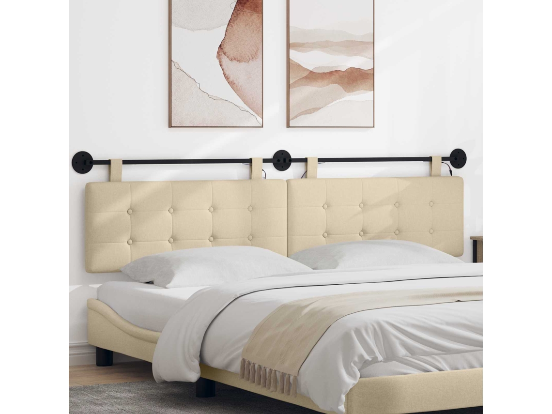 Vidaxl Cabeceira Suspensa Com Luz Led Creme Tecido