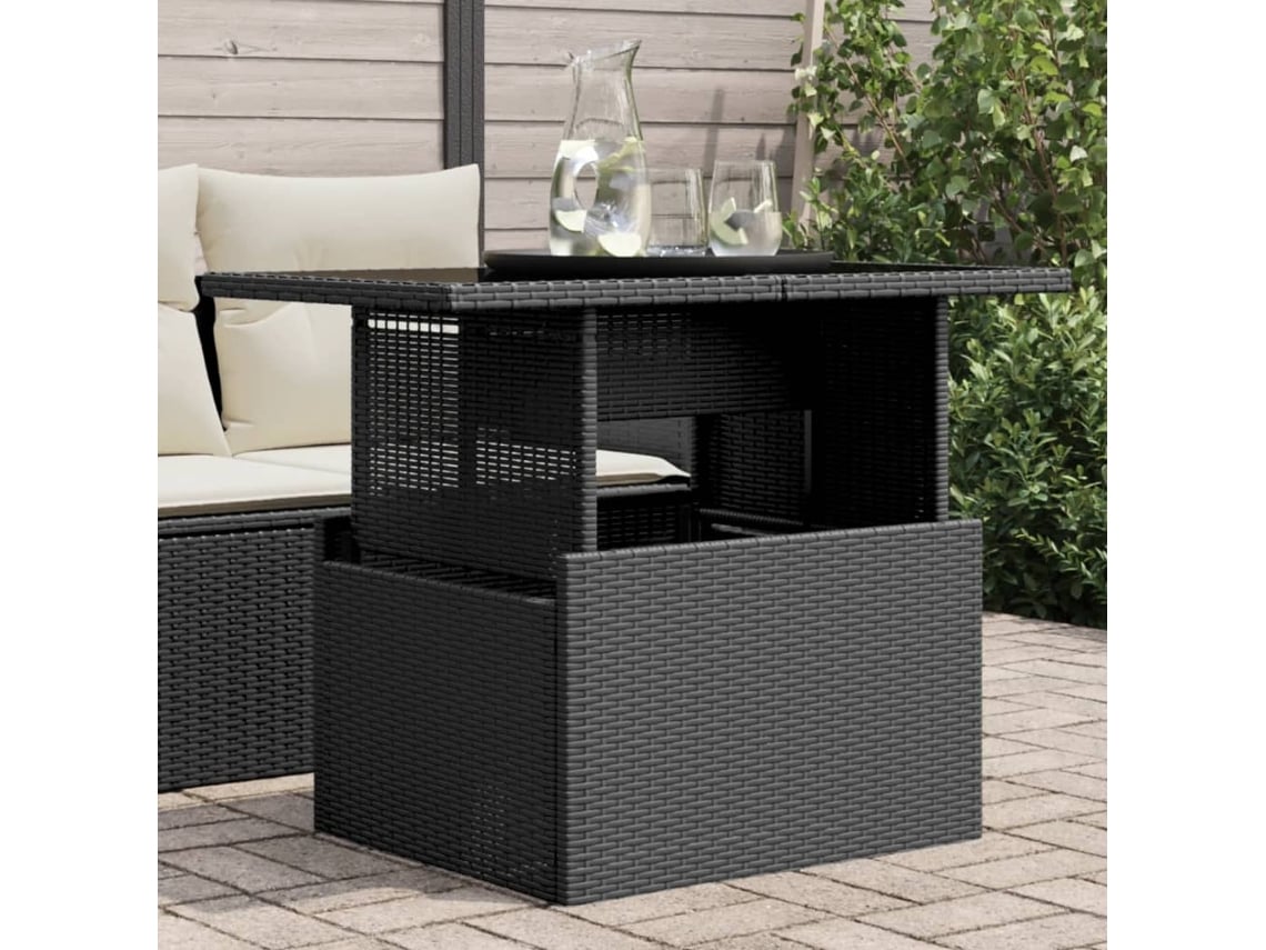 Vidaxl Mesa De Jardim Com Tampo De Vidro 100x55x73 Cm Vime Pe Preto