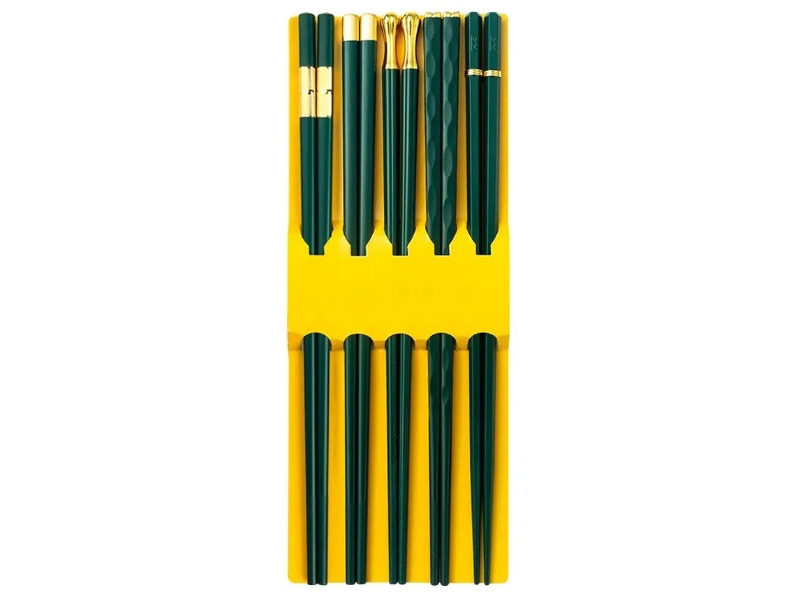 Conjunto de 5 Facas de Sushi Reutilizáveis em Liga Metálica Coreana e Japonesa Utensílios de Cozinha MDUG (verde e Dourado)