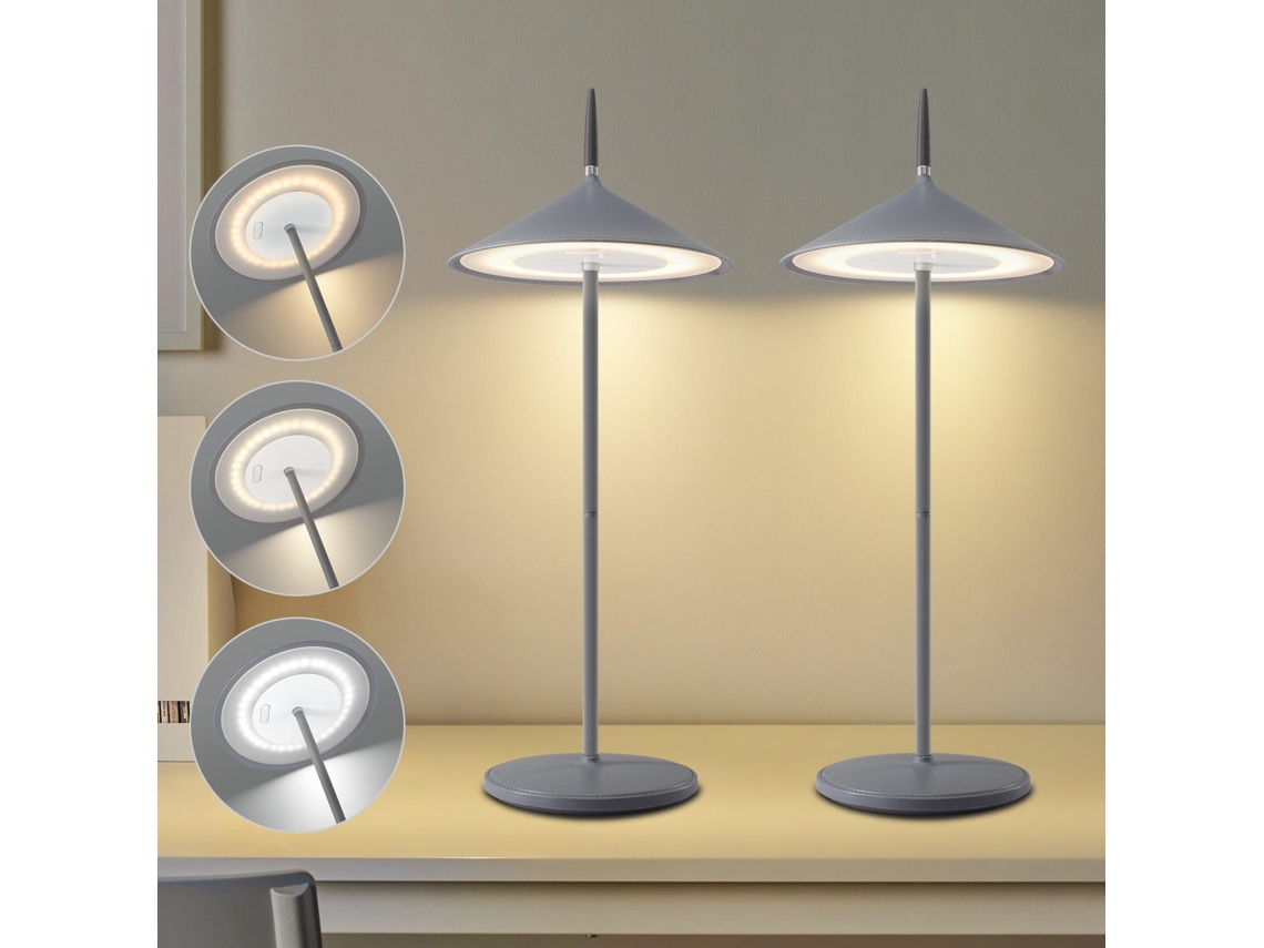 Nettlife Candeeiro De Secretária Sem Fios, Conjunto De Com 2 Luzesâmpadas De Mesa Led 1800 Mah, Recarregável, Touch, Regulável, Cinza