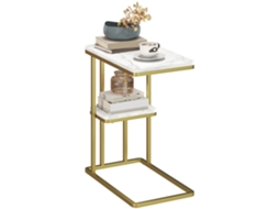 Mesa Auxiliar Estrutura Em C Estreita De 2 Níveis Com Prateleira Efeito Mármore Elegante Branco 50x30x57,5 Centímetros