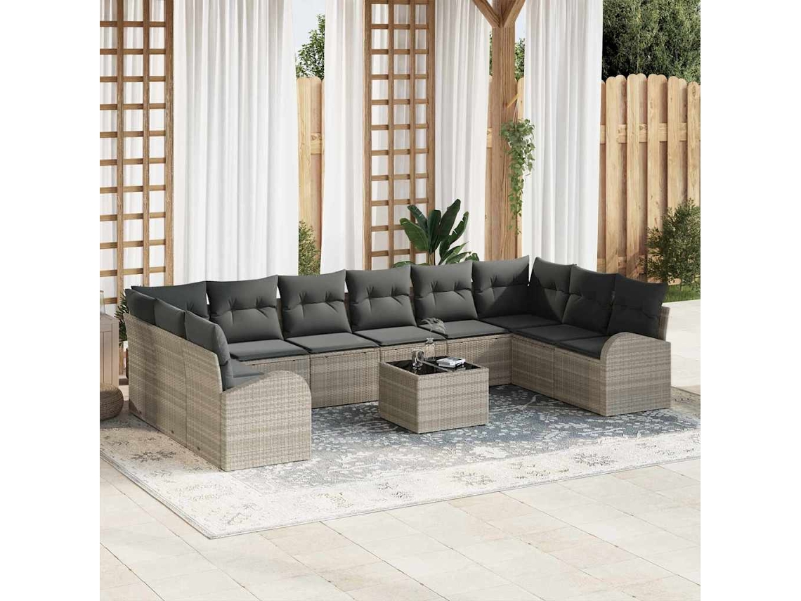 Vidaxl Conjunto De Sofá De Jardim 11 Unid. Cinzento-claro Vime Pe