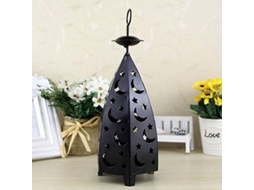 Suporte de Vela Nova Line, Ferro, Lanterna Decorativa, Lua e Estrelas, Preto