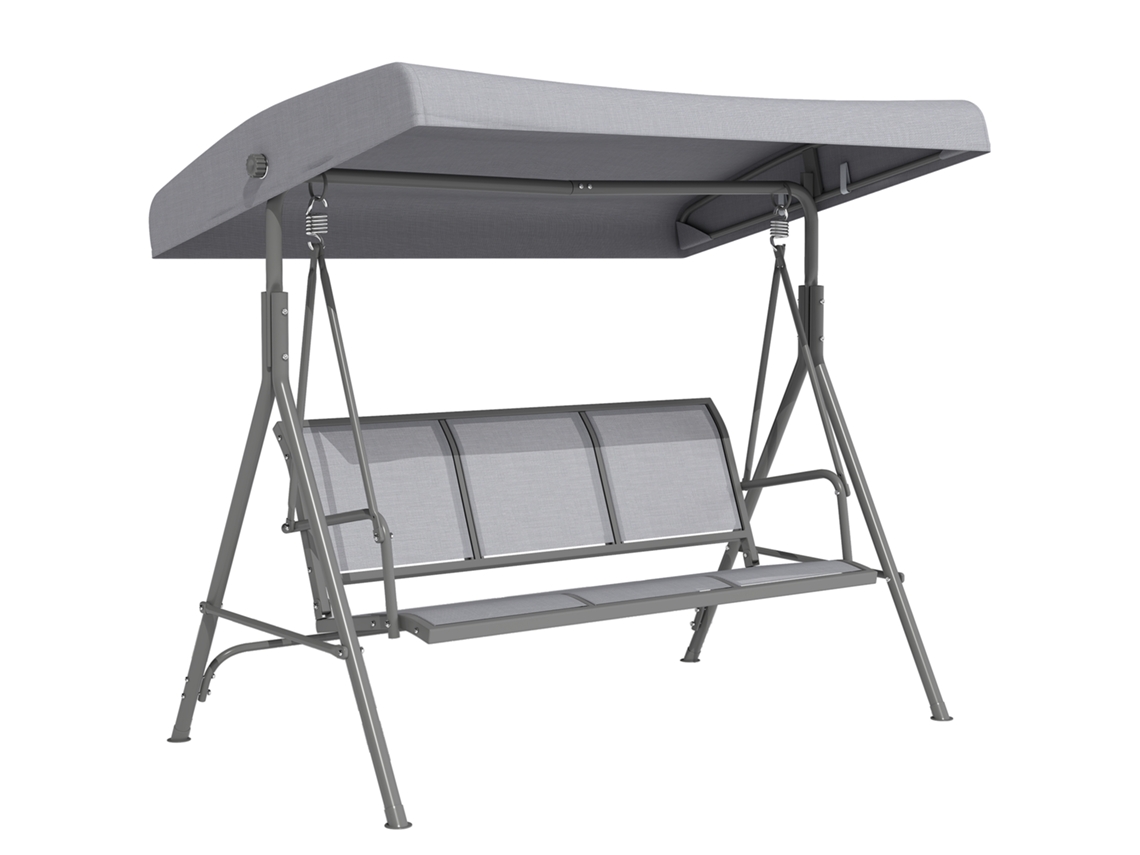Baloiço De Jardim 3 Lugares Com Toldo Reclinável E Estrutura De Aço 175x118x159 Cm Cinzento
