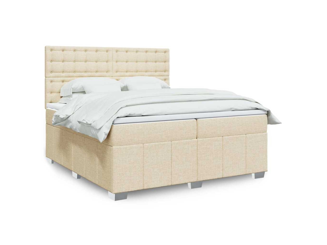 Cama Com Molas/colchão 200x200 Cm Tecido Cor Creme