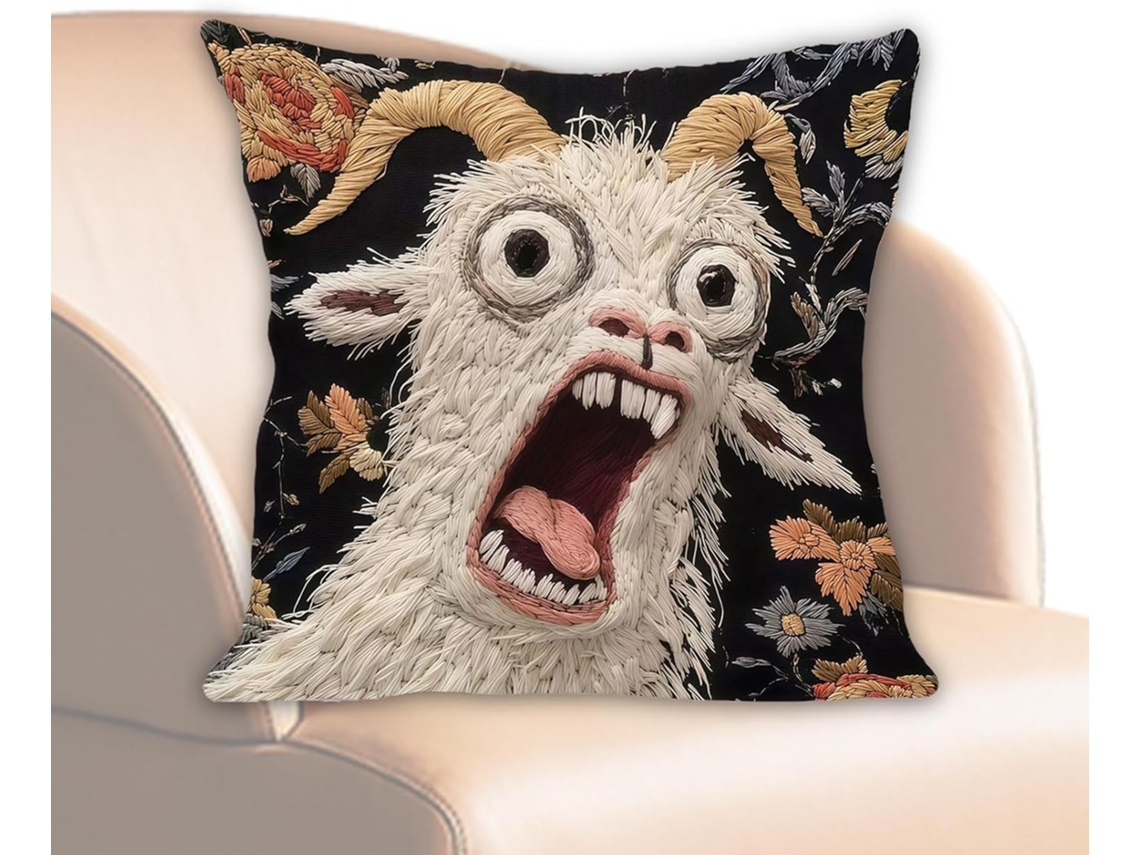 Capas de Almofada para Sofá Cabra Gritando, Protetor Têxtil 45x45cm, Capa com Bordado Gráfico, CHABERLU