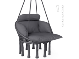Poltrona suspensa com almofada de rede, com franja, 80x60x40cm cinza | S/MARCA