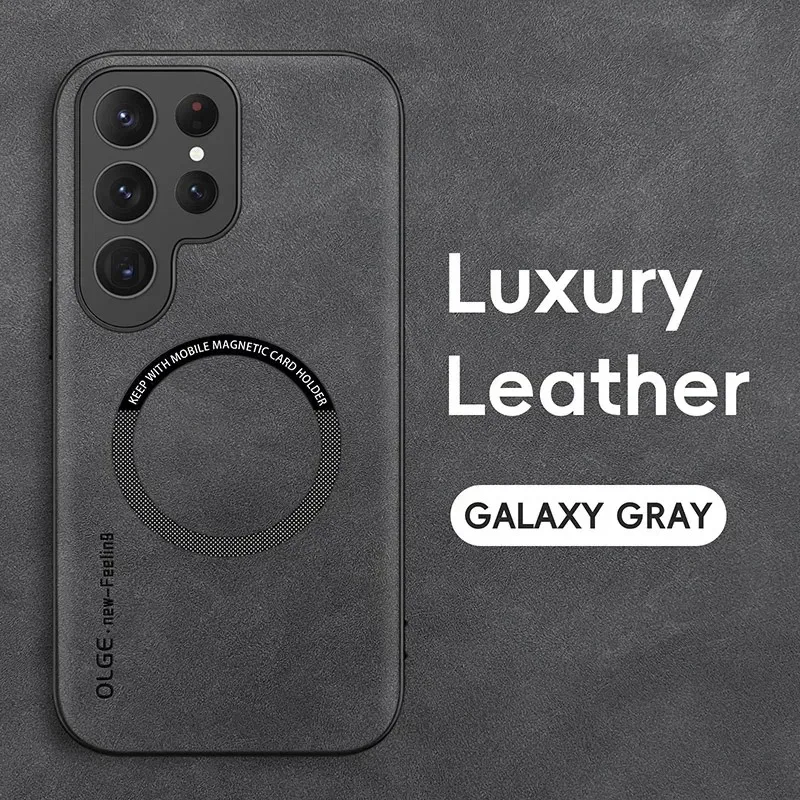 Capa De Couro Resistente A Impactos Para Celular Samsung (galaxy S26 Plus Cinza) Com Carregamento Sem Fio Magnético.