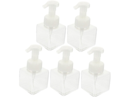 Conjunto De 5 Frascos Portáteis Recarregáveis Com Bomba Dosadora, Formato Quadrado, Plástico, 250ml, Anti-gotejamento.